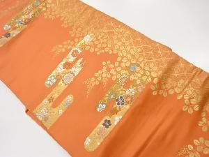 ヱ霞に菱・亀甲・花々模様織出し名古屋帯